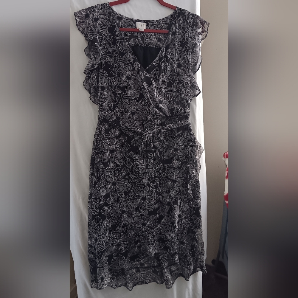 A New Day Black and White Floral Midi Dress
